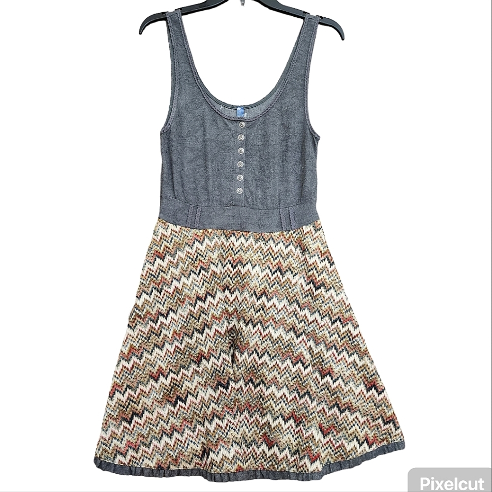 Free People Gray Knit Bodice Zigzag Midi Dress